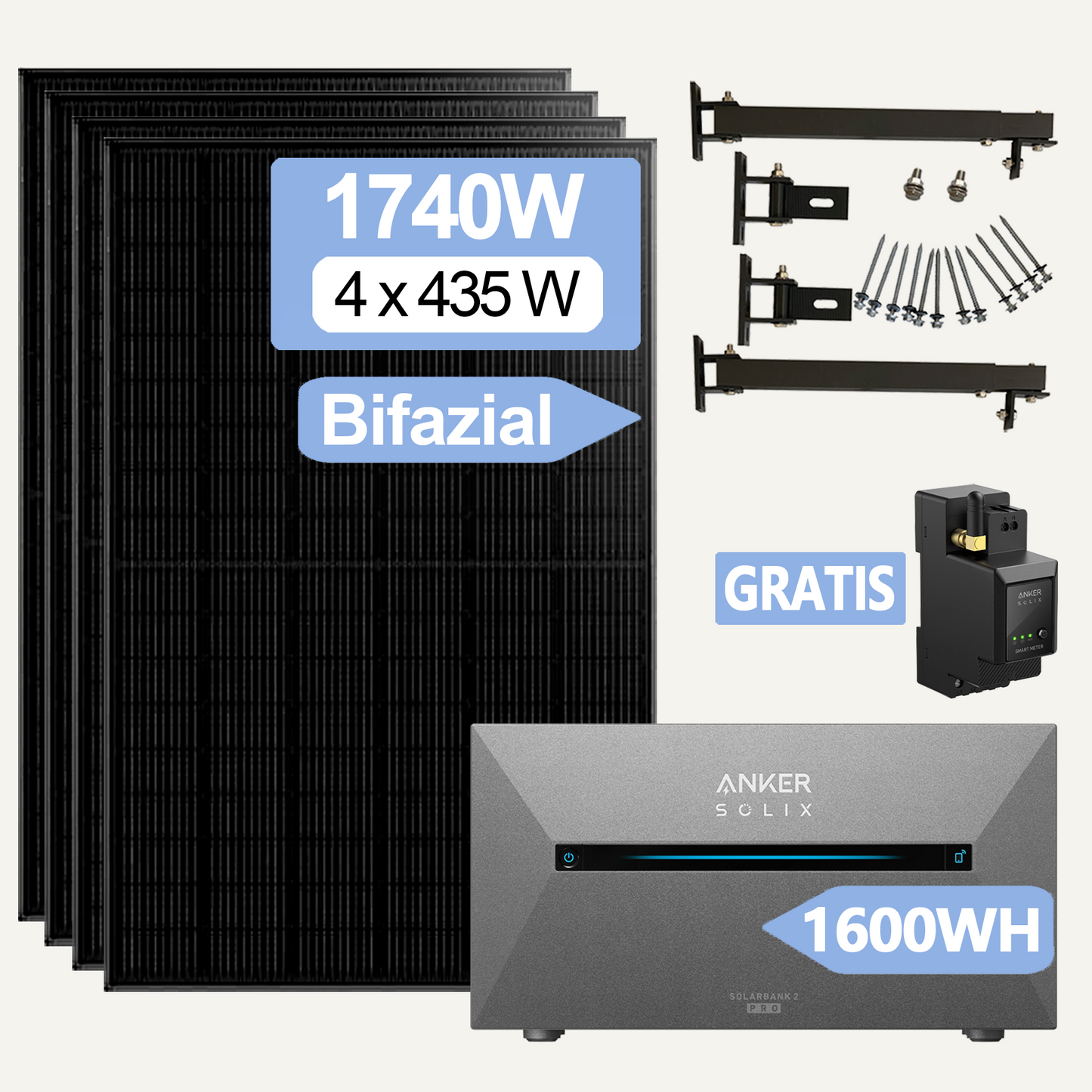 1740W Balkonkraftwerk mit Anker 2 Pro mit Halterung