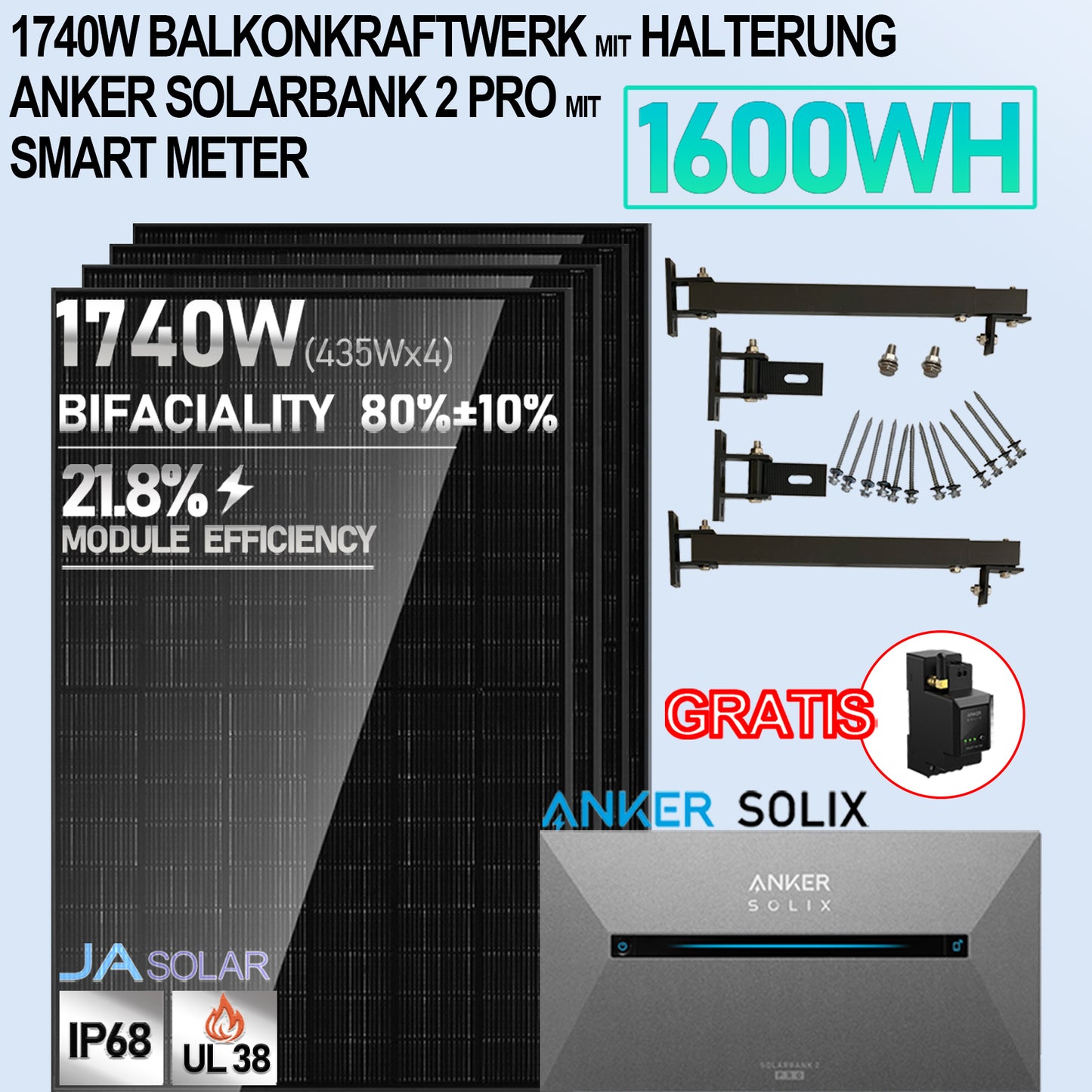 1740W Balkonkraftwerk mit Anker 2 Pro mit Halterung