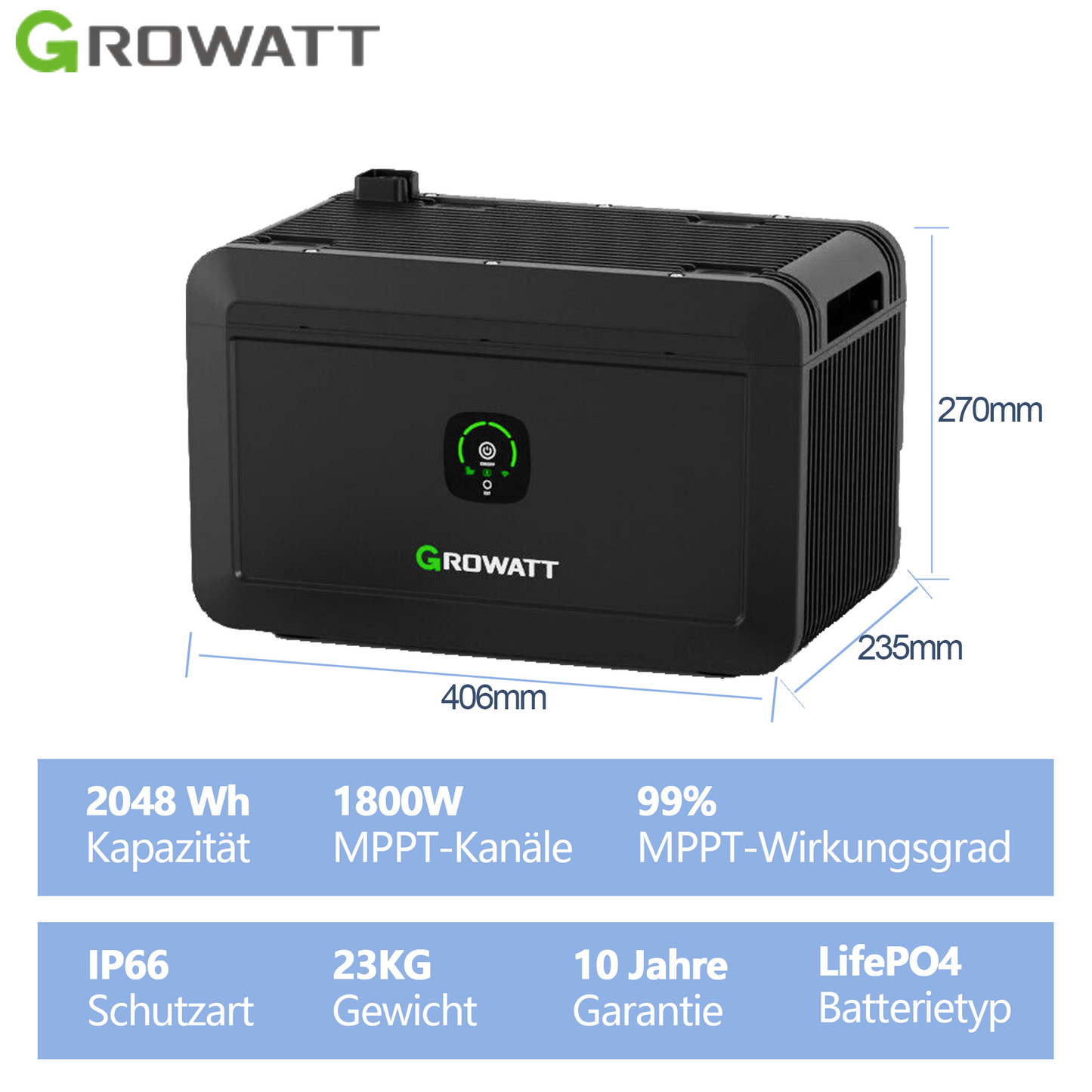 Growatt NOAH 2000 2048WH Mit Speichersystem, geeignet für Balkonkraftwerke
