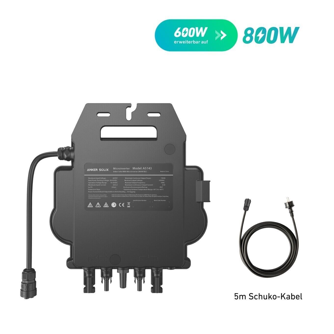 Photovoltaik Balkonkraftwerk 870W Mini-PV Anlage Komplettset, Bifazialer Glas-Glas Solarmodul, 800W Mikrowechselrichter mit 5m Kabel