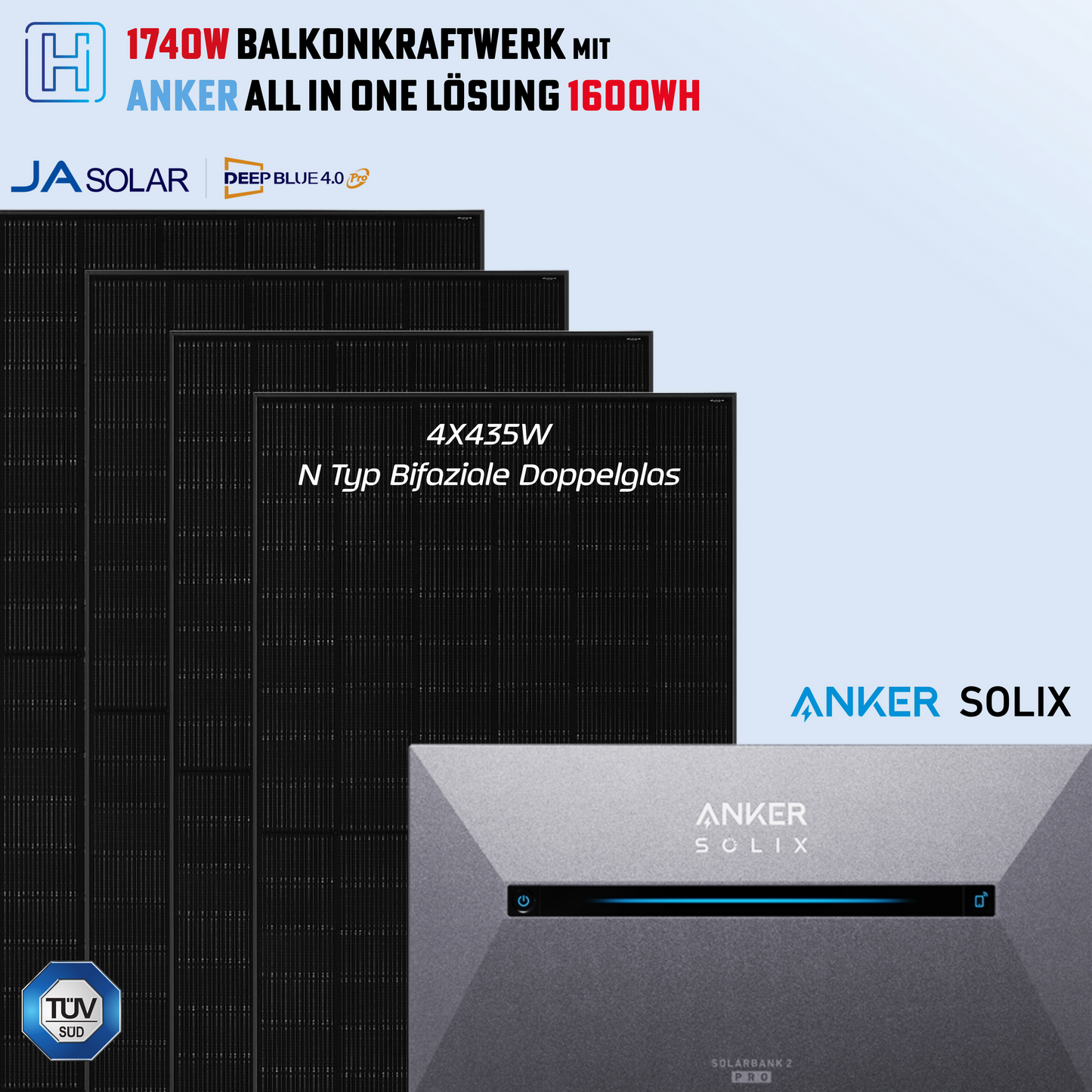 Anker Balkonkraftwerk 1740W mit Anker All-in-One Lösung 1.6KWH-3.2KW,Komplettes Set