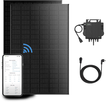 Balkonkraftwerk 870W Mini-PV Anlage  Komplettset, JA Solar Bifazialer Glas-Glas Solarmodul(435Wx2),Growatt 800W Mikrowechselrichter und 5M AC Kabel.