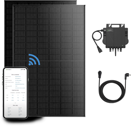 Balkonkraftwerk 870W Mini-PV Anlage  Komplettset, JA Solar Bifazialer Glas-Glas Solarmodul(435Wx2),Growatt 800W Mikrowechselrichter und 5M AC Kabel.