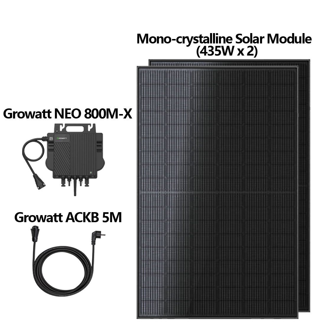 Balkonkraftwerk 870W Mini-PV Anlage  Komplettset, JA Solar Bifazialer Glas-Glas Solarmodul(435Wx2),Growatt 800W Mikrowechselrichter und 5M AC Kabel.