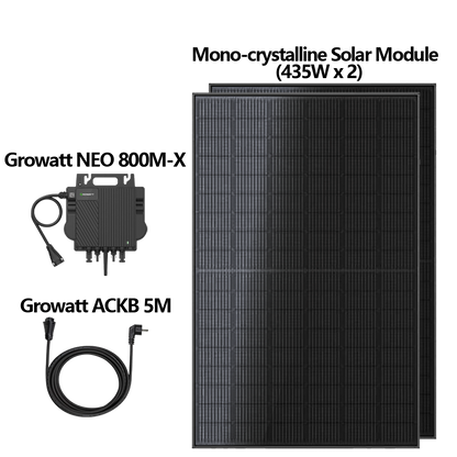 Balkonkraftwerk 870W Mini-PV Anlage  Komplettset, JA Solar Bifazialer Glas-Glas Solarmodul(435Wx2),Growatt 800W Mikrowechselrichter und 5M AC Kabel.