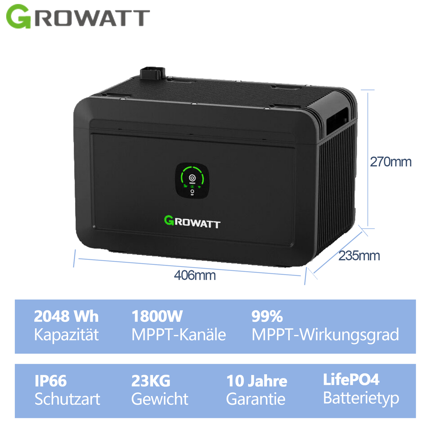 1740W Balkonkraftwerke Growatt NOAH 2000 2048WH Batteriesysteme mit 800W Microinverter und 5M AC Kabel