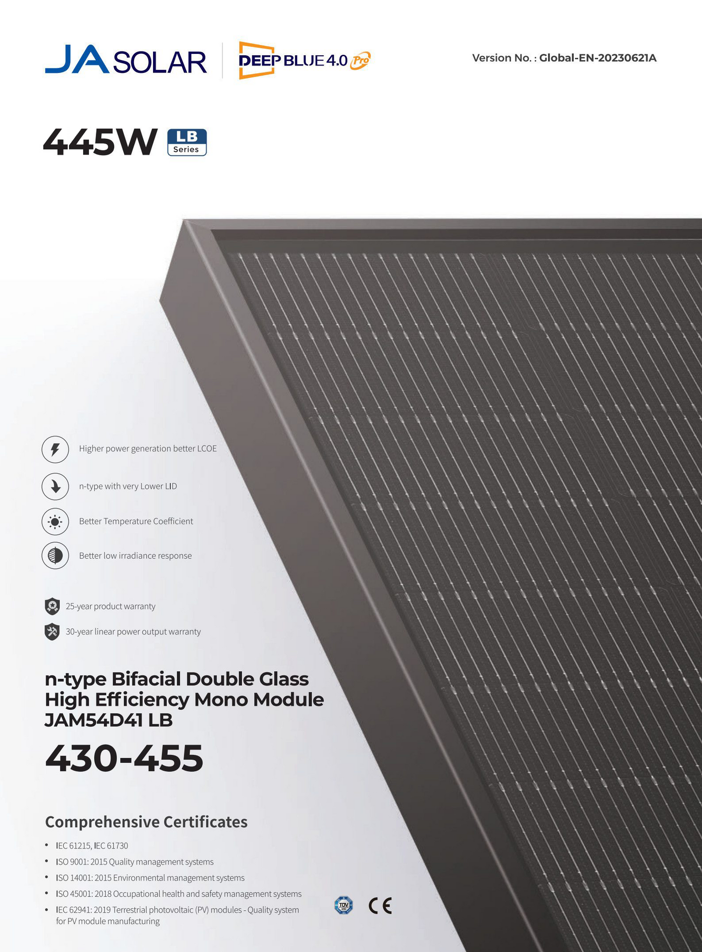 Solarmodul 445W Bifazial Glas-Glas Photovoltaik full black Solar panel