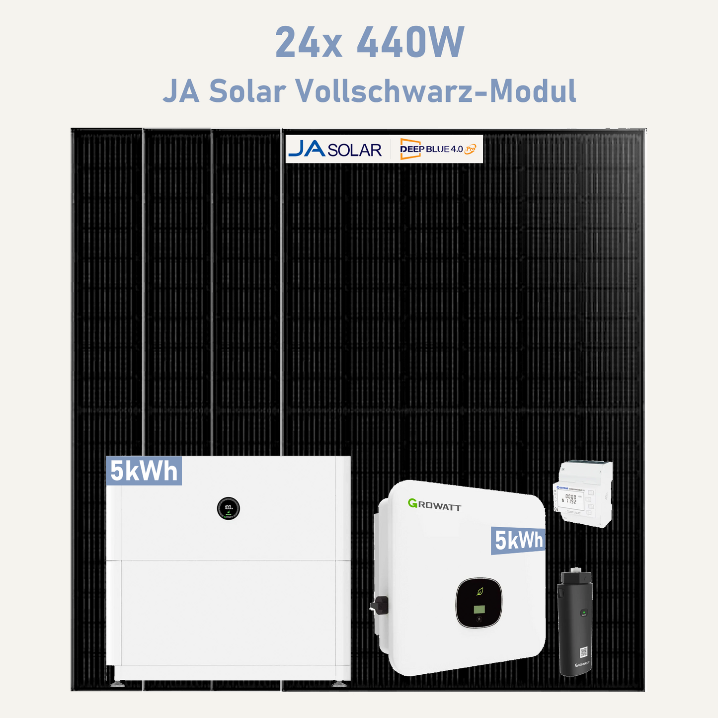 Growatt MOD TL3-XH2 5KW Hybrid-Wechselrichter, 5kWh APX Solarspeicher, 12/24 stücke 440W JA Solarmodule, 3-phasig