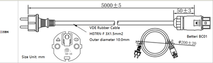 AC Kabel 3m/5m/10m, Betteri BC01 Buchse auf Schuko Stecker (IP44), für Mikrowechselrichter Hoymiles, Deye, Envertech, TSUN, NEP