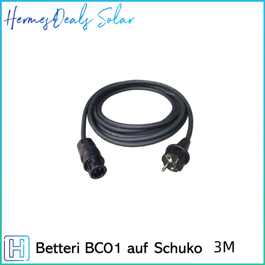 Betteri BC01 auf Schuko Kabel Solar mit Endkappe Anschluss Wechselrichter  3-5M~